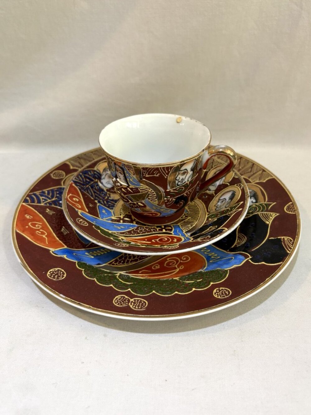 VTG Japan Fairyland Satsuma Porcelain Tea & Snack Set Goddess Kanna & Immortals